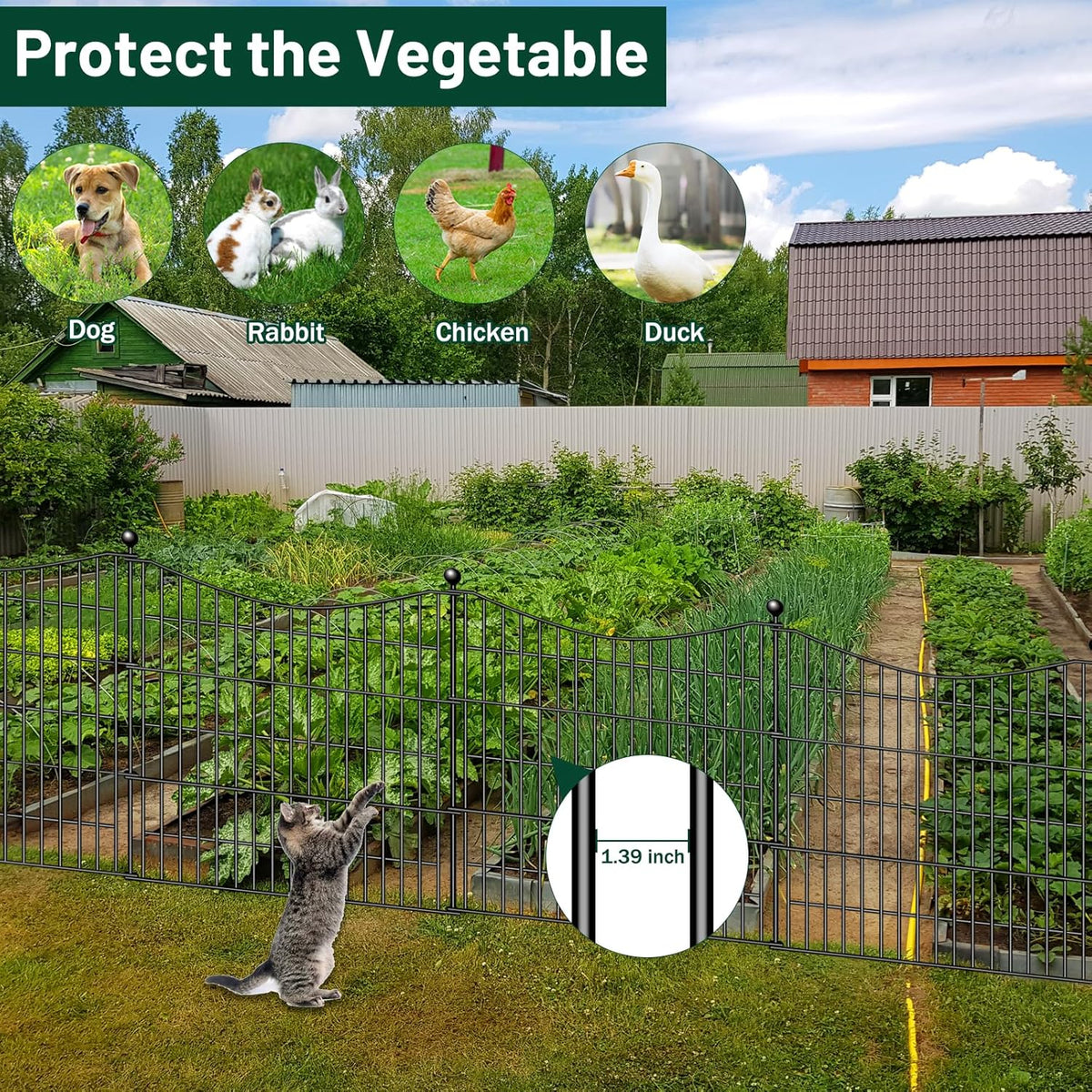 25 Panels Decorative Garden Fence with Gate, 32 in(H) X 59 ft(L) No Dig Dog Fence Animal Barrier Outdoor for Yard, Rustproof Metal Garden Edging and Borders, Temporary Fencing Stakes