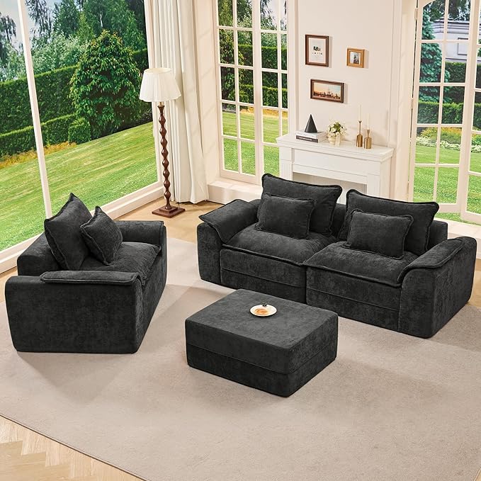 Hobestluk Cloud Single Sofa Memory Foam Couch with Deep Seat L Shaped Sofa with Removable Cover Large Couch for Living Room (Dark Grey, Single Sofa)