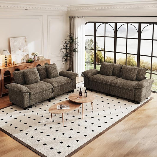PHI VILLA Cloud Modular Couches Sets, 2 Pieces Sectional Loveseat Sofa Set, 4-Seater Comfy Couch for Living Room Apartment, Chenille Fabric, Taupe