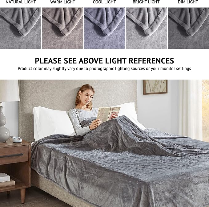 Beautyrest Heated Electric Blanket for Cold Weather, Fast Heating Heated Blanket, Auto Shut Off, Virtually Zero EMF, Multi Heat Setting, UL Certified, Grey Twin (84 inx62 in)