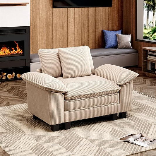 53.5" Modular Sectional Single Sofa, Soft Plush Corduroy Armchair with Comfortable Deep Seat & Removable Arms for Living Room，Beige