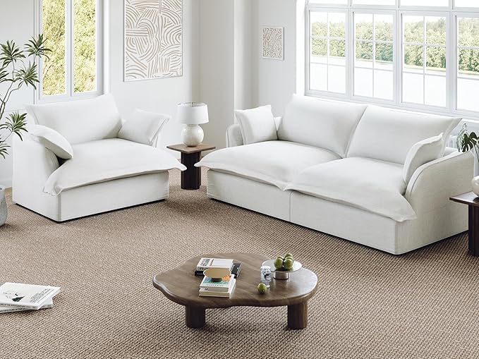 82” Modular Sectional Sofa, Comfy Down Fill Cloud Couch, Loveseat with Single Seater, Small Couch with Washable Cover, Sectional Couches for Living Room Small Apartments, Cream White