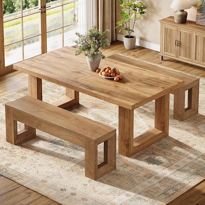 Tribesigns 47" Entryway Bench, Farmhouse Long Bench Seat for Dining Room, Living Room, Entryway, Hallway, Wood Color