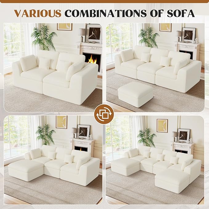 Loveseat Sofa, Cloud Boneless Couches for Living Room, 2 Seater Modular Sectional Sofa,Oversized,Beige Chenille