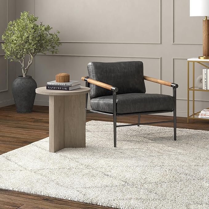 Henn&Hart 20" Wide Round Side Table in Antiqued Gray Oak, for Home, Living Room, Bedroom, Entertainment Room or Office