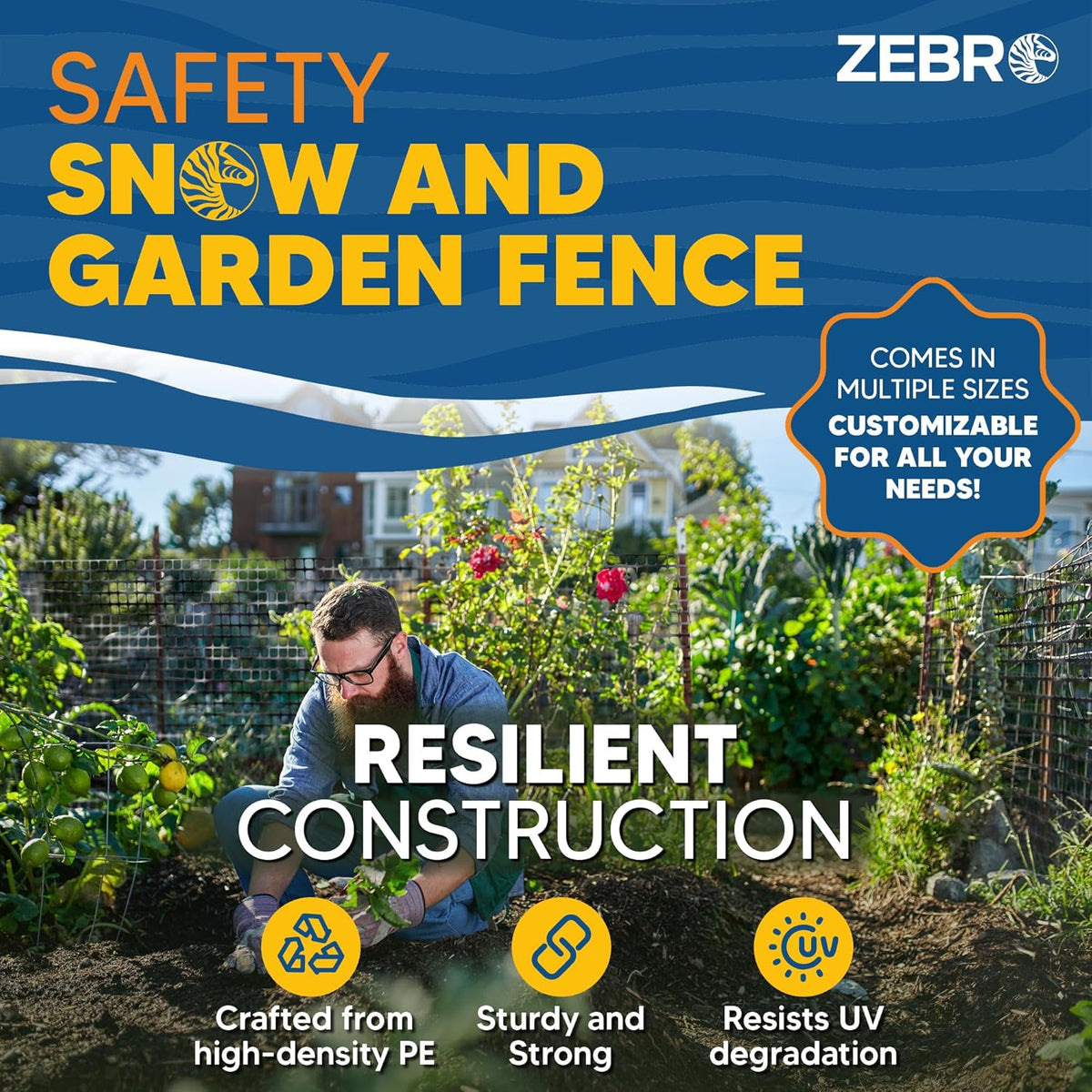 ZEBRO 4' x 50' Black Plastic Garden Fence Roll – Light Duty Mesh Fencing for Temporary Fence, Snow, Garden Netting, Animal Barrier, Agricultural Fencing & Lawn Protection