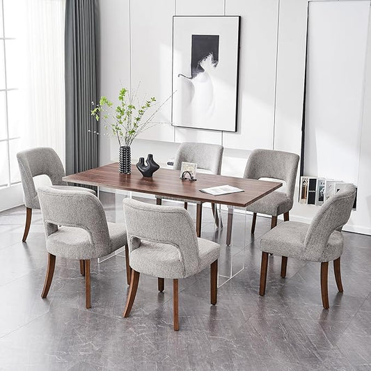 VKNOW Wooden Dining Chairs Set of 6, Modern Fabric Upholstered Dining Room Chair Kitchen Chairs, Farmhouse Dinner Chair for Kitchen Dining Room, Grey