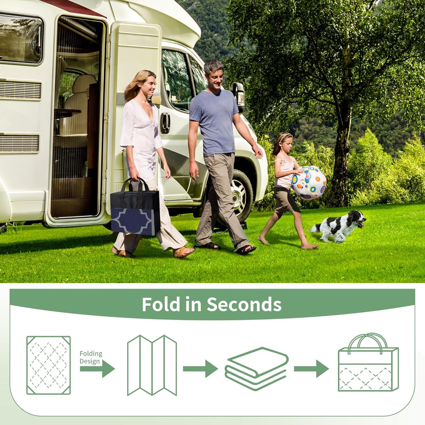 GENIMO Outdoor Rug 8' x 10' Patio Waterproof, Foldable Reversible Plastic Straw Area Rugs Mat for Camper Decor, Outside Carpet for Rv, Deck, Porch, Picnic, Beach, Balcony, Blue & Grey