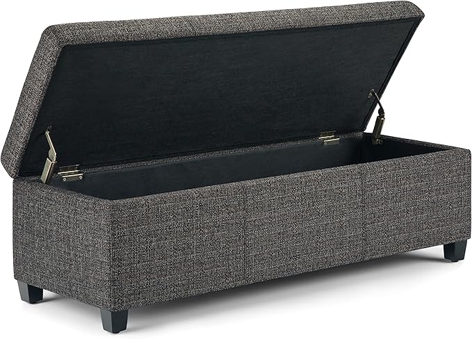 SIMPLIHOME Avalon Storage Ottoman Bench - 48 inch Wide Upholstered Tweed Look Fabric Rectangular Lift-Top Ottoman in Dark Grey, Contemporary Storage Bench for Living Room with High-Density Foam