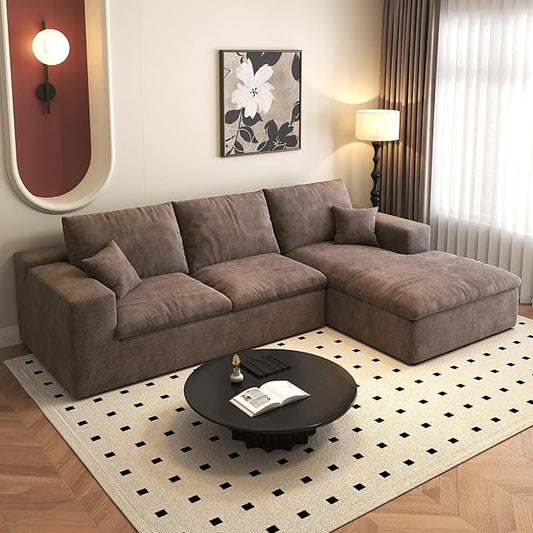 107'' L-Shaped Modern Modular Sectional Cloud Couch, 4-Seat Chenille Deep-Seat Sofa with Pillow for Living Room, Bedroom, Apartment, Camel