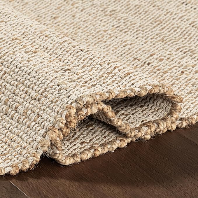 nuLOOM 6 Round Elfriede Jute & Cotton Hand Woven Area Rug, Natural, Solid Rustic Farmhouse Style, Weaved Design, Natural Fiber, For Bedroom, Living Room, Dining Room, Hallway, Office, Entryway