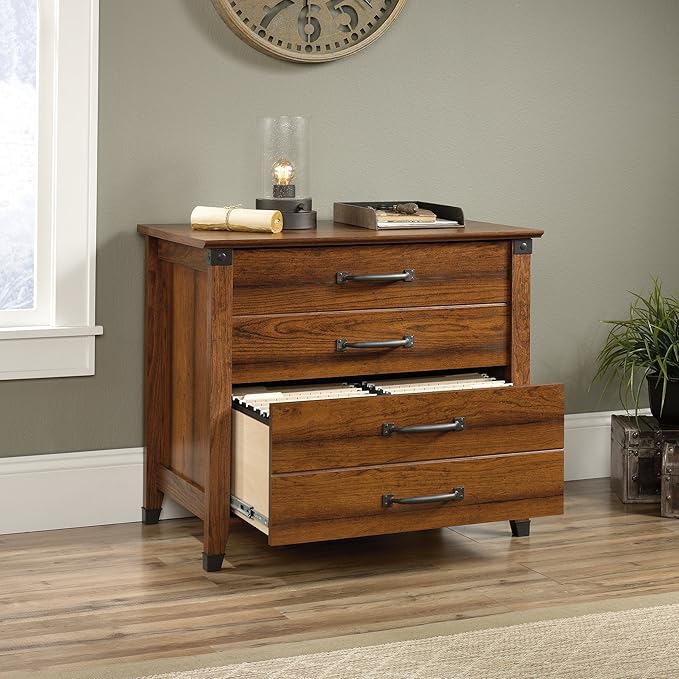 Sauder Carson Forge 2 Drawer Lateral File Cabinet, Rustic Vintage Style Filing Drawers, in Washington Cherry