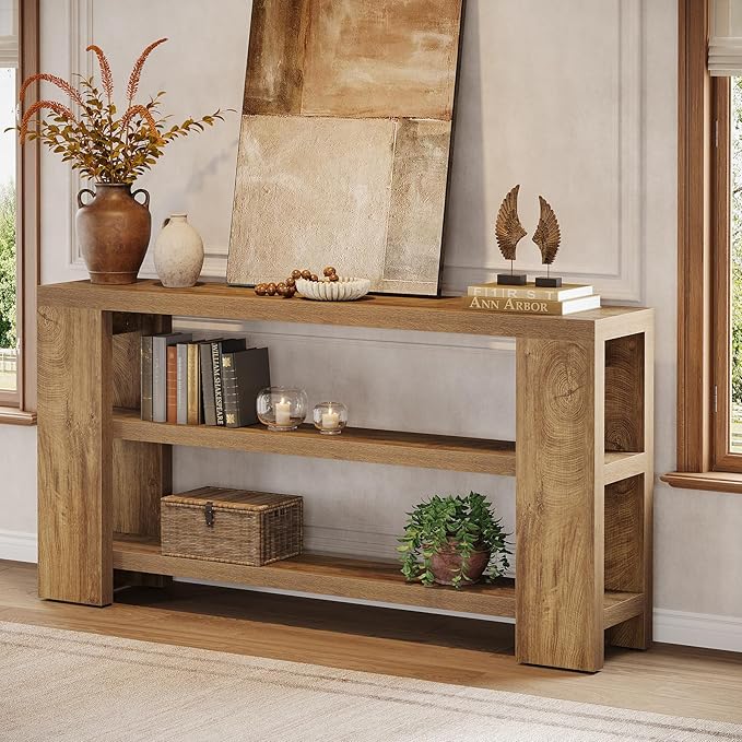 Tribesigns 70.9-Inch Extra Long Console Table with Storage, Narrow Wooden Sofa Table Behind The Couch, Farmhouse 3-Tier Entry Foyer Table for Entryway, Living Room, Hallway