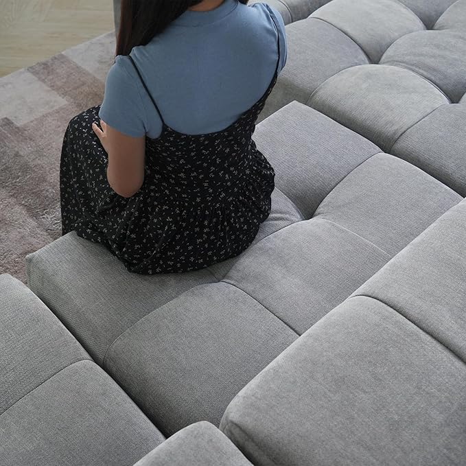 WJShome Oversized Modular Sectional Sofa, V Shaped Couch with Ottoman,Sectional Couches for Living Room,Large Linen Deep Seat with Pillow Couches for Home,Spacious Space,Gray