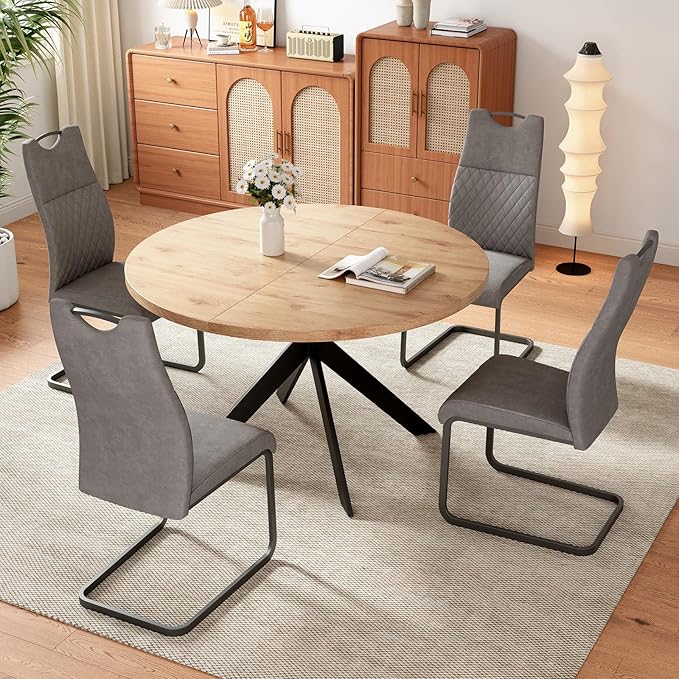 46.4" Dining Table and Chair Set, Mid Century Modern for Set of 4, Coffee Table with Steel Legs for Kitchen Dining Room, Office, Save Space