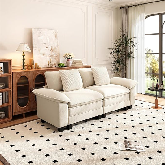PHI VILLA Indoor Modular Couches Sets, 87.5" Sectional Loveseat Sofa with Upholstered Deep Seat, 2-Seater Comfy Couches for Living Room Bedroom, Chenille Fabric, Beige