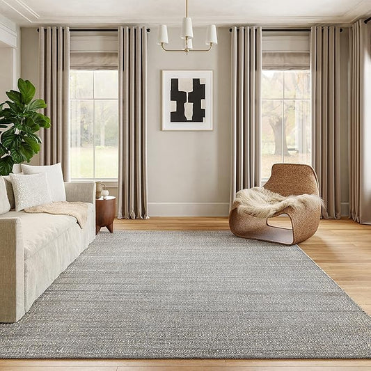 nuLOOM 6x9 Elfriede Jute & Cotton Hand Woven Area Rug, Grey, Solid Rustic Farmhouse Style, Weaved Design, Natural Fiber, For Bedroom, Living Room, Dining Room, Hallway, Office, Entryway