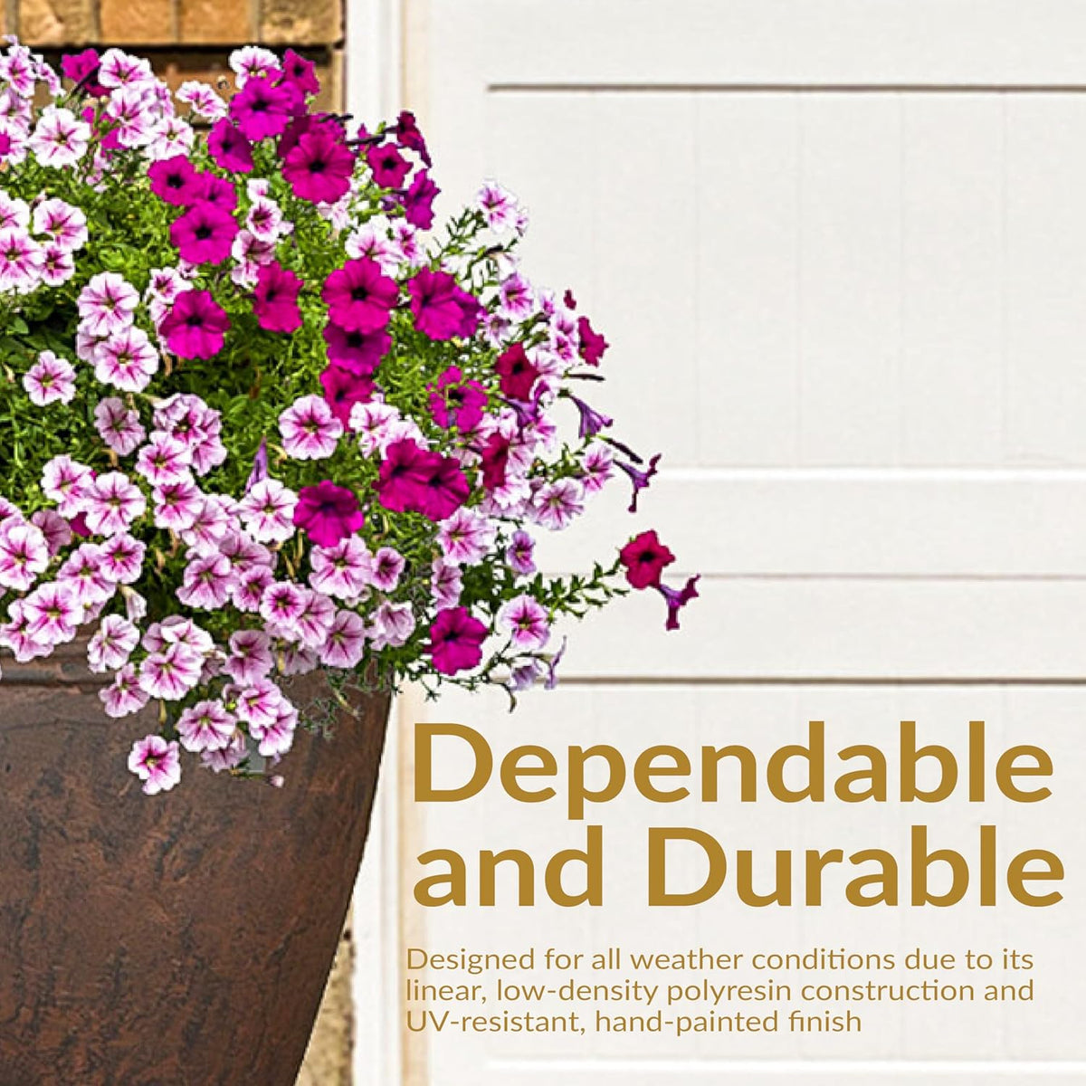 Sunnydaze 24-Inch Anjelica Large Plastic Pot for Plants - Outdoor Polyresin Round Planter with Drillable Drainage Holes - Rust