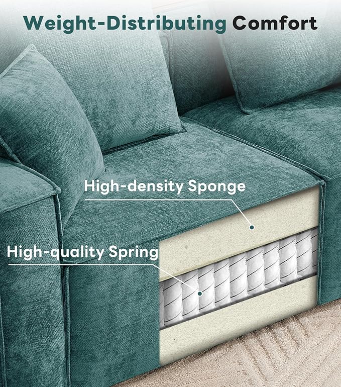 WILLOVE 78'' Modular Sectional Sofa, Chenille Cloud Couch with Wide Armrests & 4 Pillows, Deep Seat Couches for Living Room, Green