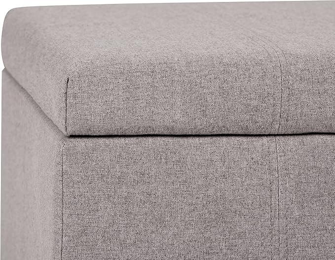 SIMPLIHOME Dover Storage Ottoman Bench - 36 inch Wide Upholstered Linen Look Fabric Rectangular Lift-Top Ottoman in Cloud Grey, Contemporary Bench for Living Room with Safety Hinges