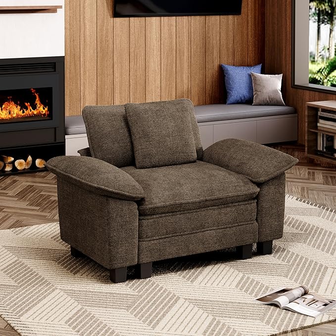 53.5" Modular Sectional Single Sofa, Soft Plush Chenille Armchair with Comfortable Deep Seat & Removable Arms for Living Room，Taupe