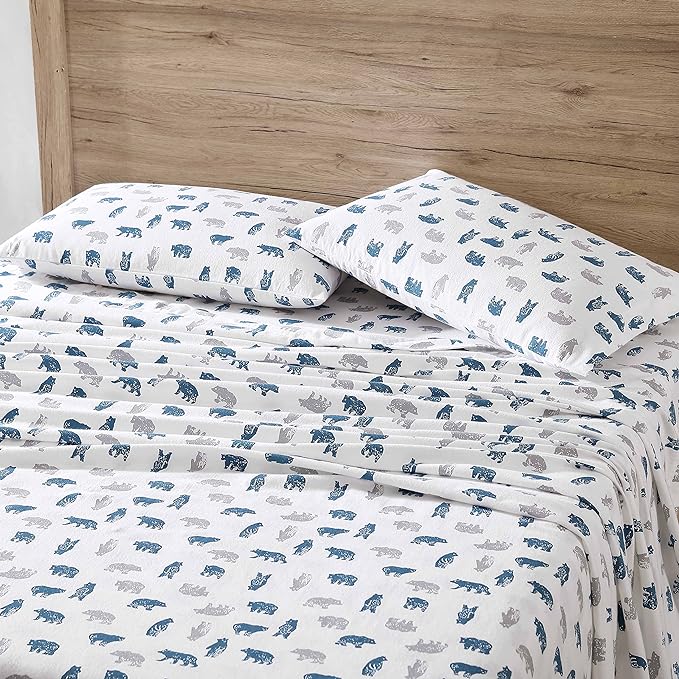 Eddie Bauer- King Sheet Set, Cotton Flannel Bedding Set, Brushed for Extra Softness, Cozy Home Décor (Bear Mountain Grey, King)