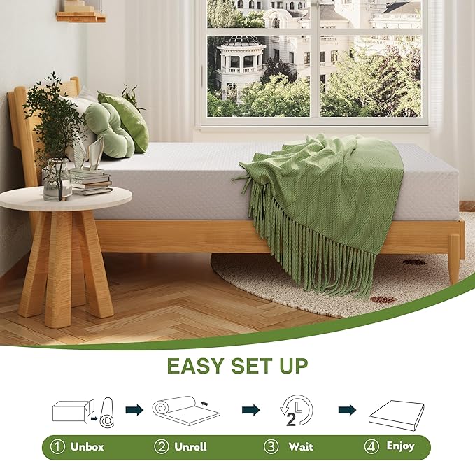 EGOHOME 6 Inch Twin Mattress for Kids, Memory Foam Mattress with Cooling Green Tea Gel, Relieve Pressure with Medium Firm Support, CertiPUR-US Certified, 75''L x 38''W, White
