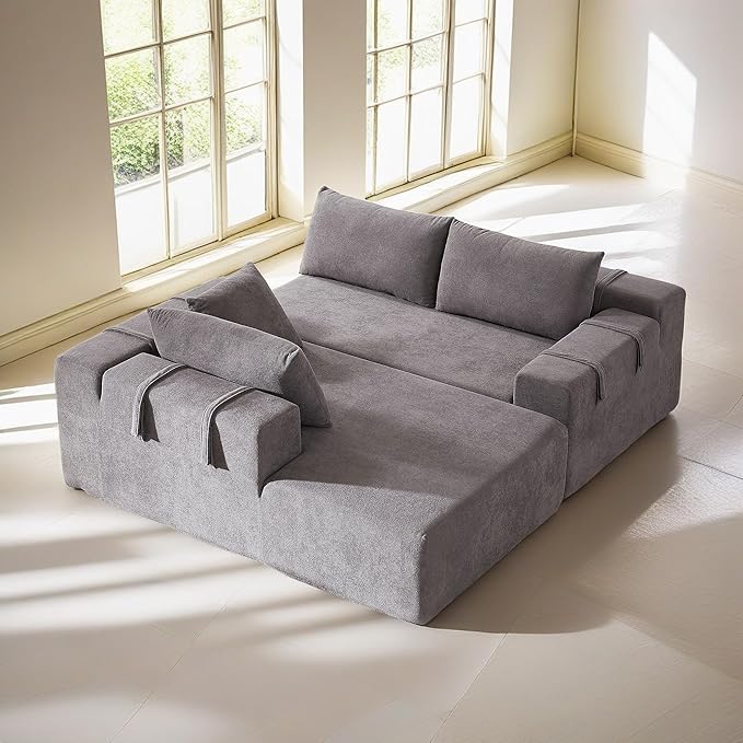 108" Modular Sectional Couch Sofa with L-Shape Chaise, Modern Cloud Comfy Sofa with Deep Seat, Upholstered Couches for Living Room Bedroom, No Assembly Required (Grey Left Facing Chaise)