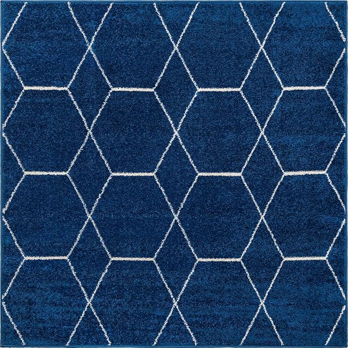Unique Loom Trellis Frieze Collection Area Rug - Geometric (5' Square, Navy Blue/ Ivory)