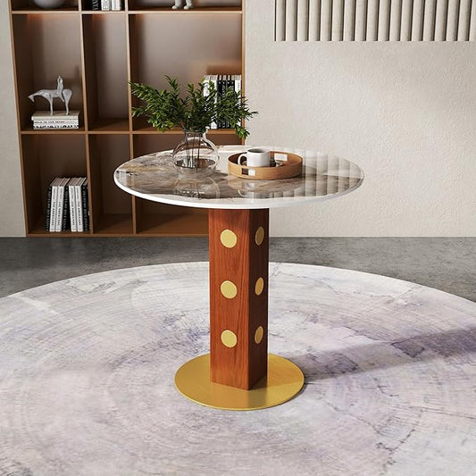 Sintered Stone Office Table - 33.5" Round Surface for Small Offices (Red Leg and Pandora Top, 1 Table Only)