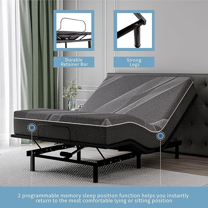 Full Adjustable Bed Base Frame,Electric Bed with Head and Foot Incline, Soft Cover & Zero Gravity & Wireless Remote with Backlight, 75"×54"×12",Black