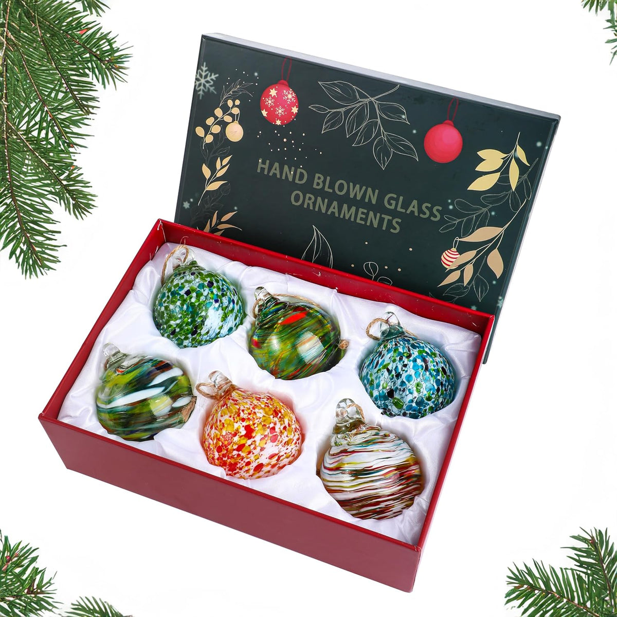 Set of 6 Hand Blown Glass Christmas Ornaments Hanging Gazing Ball Witches Ball Friendship Decor for Garden Patio Window