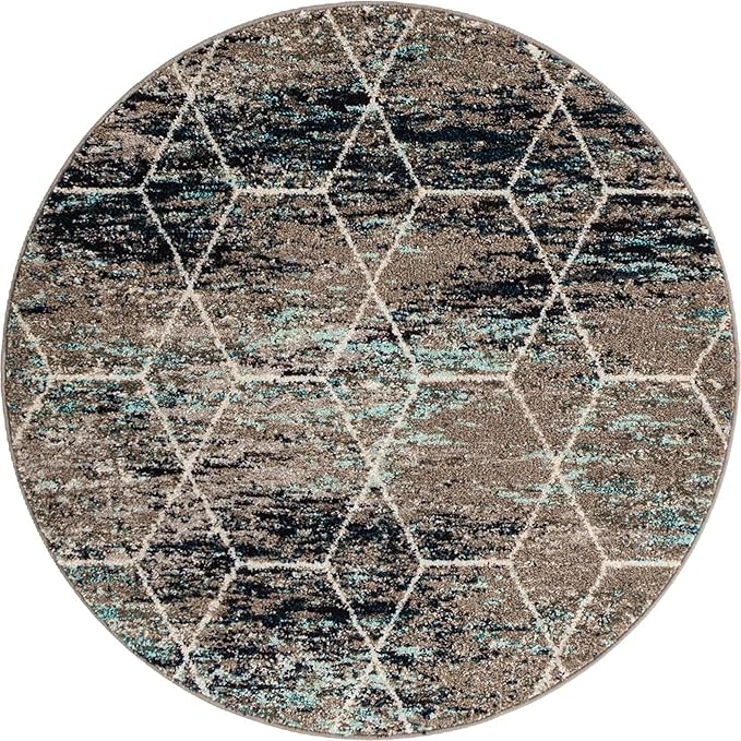 Unique Loom Trellis Frieze Collection Area Rug - Geometric (4' Round, Blue Multi/ Ivory)