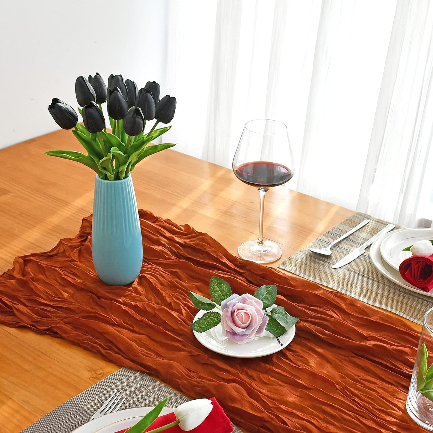 Mandy's Artificial Tulips 20 Stems Black PU Faux Flowers for Wedding Home Decor 13.5 Inch