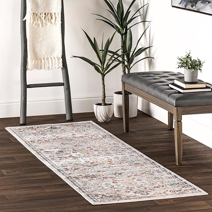 nuLOOM 2'6" x 12' Machine Washable Stain-Resistant Area Rug Medium Profile for Living Room, Bedroom, and Dining Room, Cady Beige