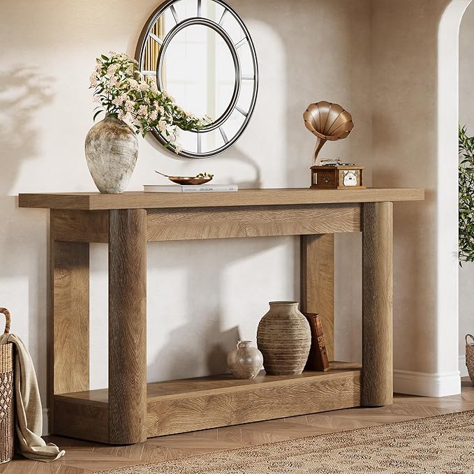 Tribesigns 63-Inch Farmhouse Console Table, 2-Tier Storage Sofa Table Behind The Couch, Narrow Long Entryway Furniture for Home Hallway, Entrance, Living Room, Brown