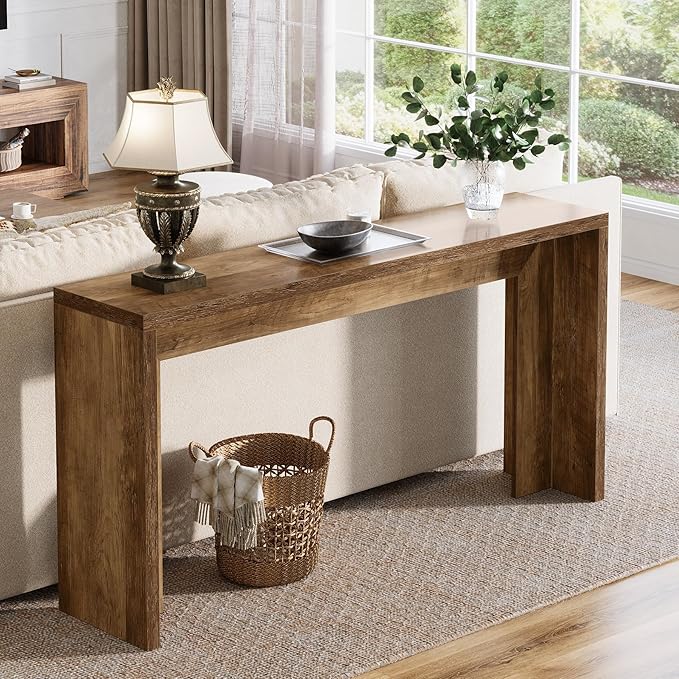 Tribesigns 55-Inch Farmhouse Console Table, Wooden Couch Table Behind Sofa with Storage, Narrow Long Entryway Hallway Table for Living Room, Entrance (Brown)