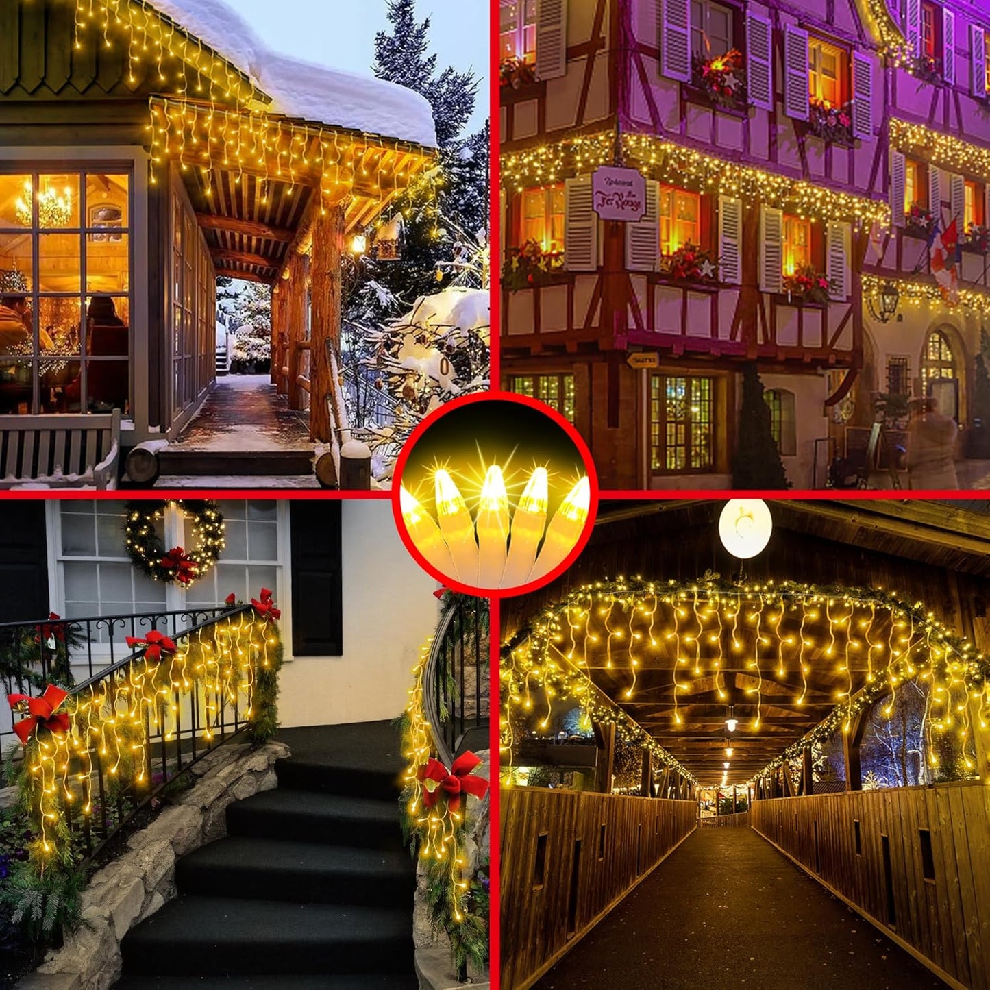 1296LED Christmas Lights with 288 Drops, 131ft 8 Modes Christmas String Lights Outdoor, Waterproof Christmas Decorations Fairy Lights with Timer Memory for Xmas Party Patio Window Fence Warm White