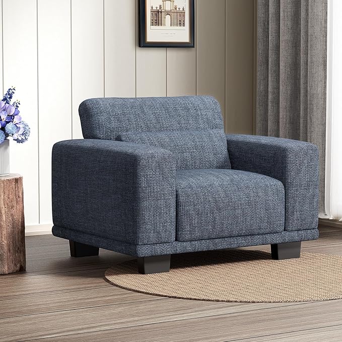 Marsail Modern 40 Inch Linen Fabric Sofa, Armchair Couch with Wide Armrests, Deep Cushions & Removable Washable Covers, Comfortable Living Room Furniture, Blue