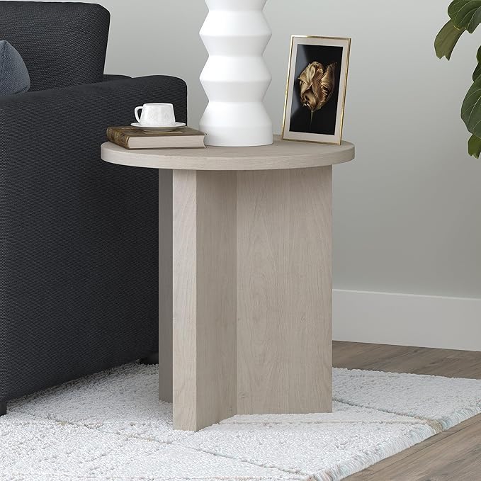 Henn&Hart 20" Wide Round Side Table in Alder White, for Home, Living Room, Bedroom, Entertainment Room or Office