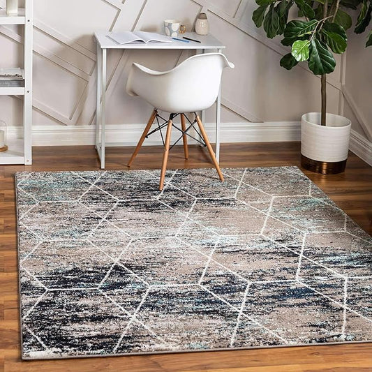 Unique Loom Trellis Frieze Collection Area Rug - Geometric (5' Square, Blue Multi/ Ivory)