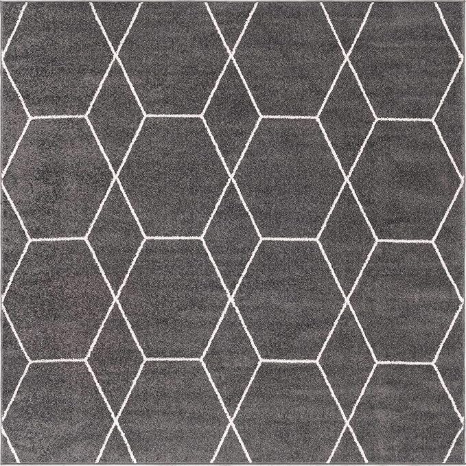Unique Loom Trellis Frieze Collection Area Rug - Geometric (6' Square, Dark Gray/ Ivory)