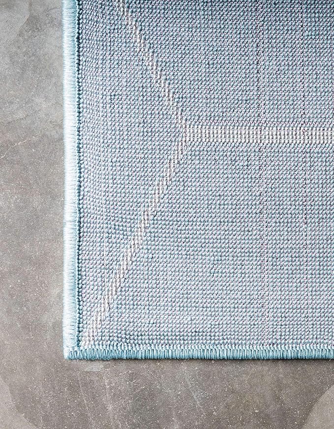 Unique Loom Trellis Frieze Collection Area Rug - Geometric (2' x 13' 1" Runner, Light Blue/ Ivory)