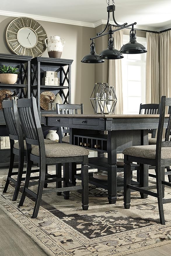 Signature Design by Ashley Tyler Creek Casual Farmhouse 75" Display Cabinet or Bookcase with Drawers and Shelf, Open Lattice Sides, Wood, Gray Black Finish