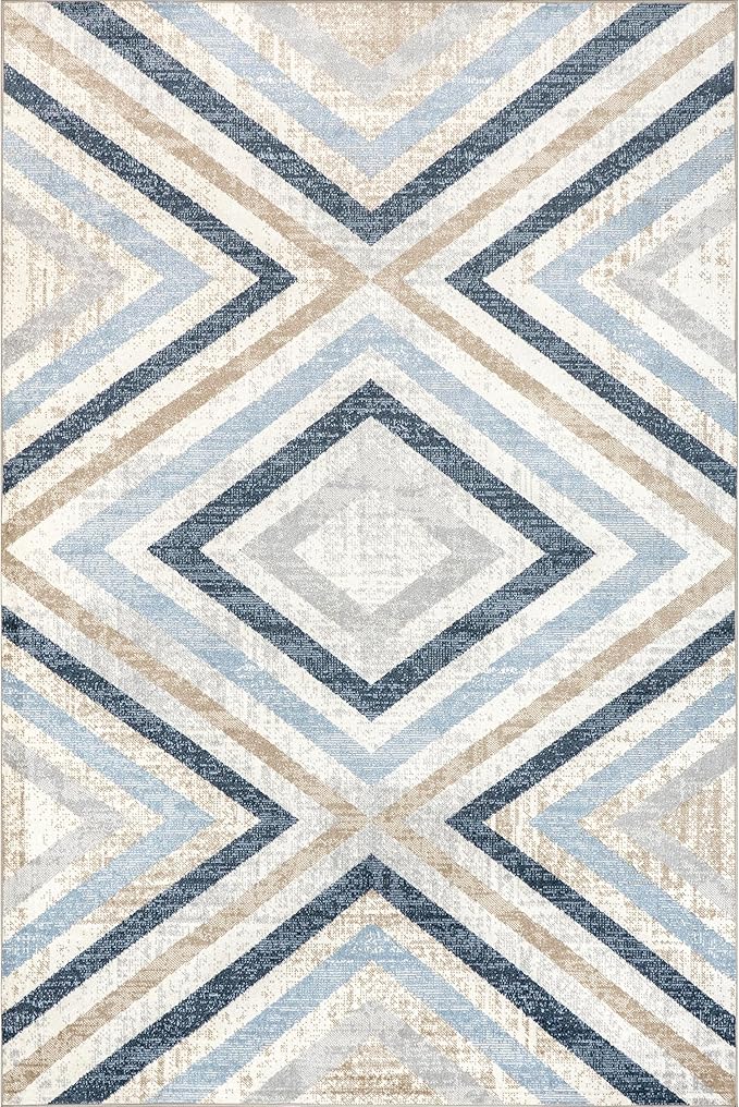 nuLOOM 2' x 8' Machine Washable Stain-Resistant Area Rug Medium Profile for Living Room, Bedroom, and Dining Room, Akari Blue