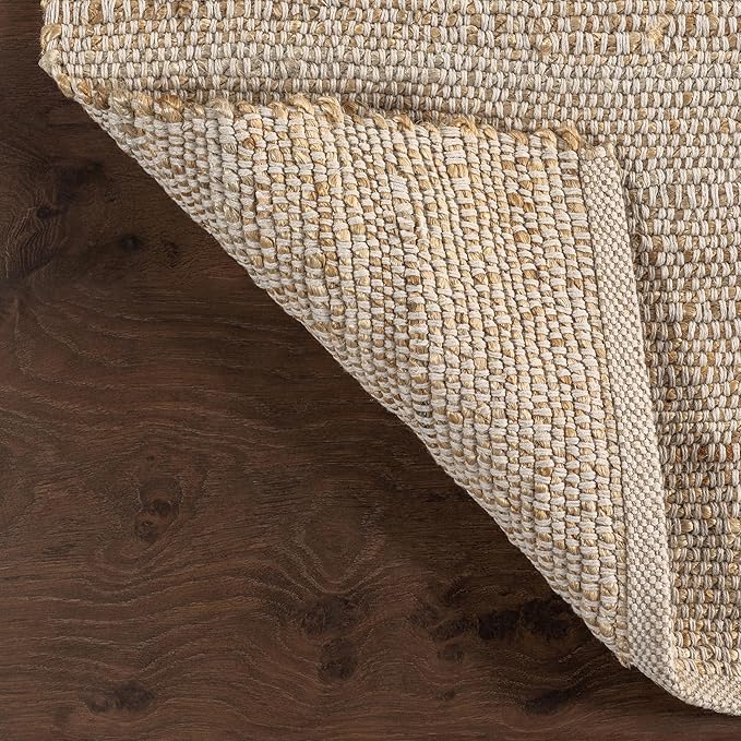 nuLOOM 2'6" x 8' Elfriede Jute & Cotton Hand Woven Area Rug, Natural, Solid Rustic Farmhouse Style, Weaved Design, Natural Fiber, For Bedroom, Living Room, Dining Room, Hallway, Office, Entryway