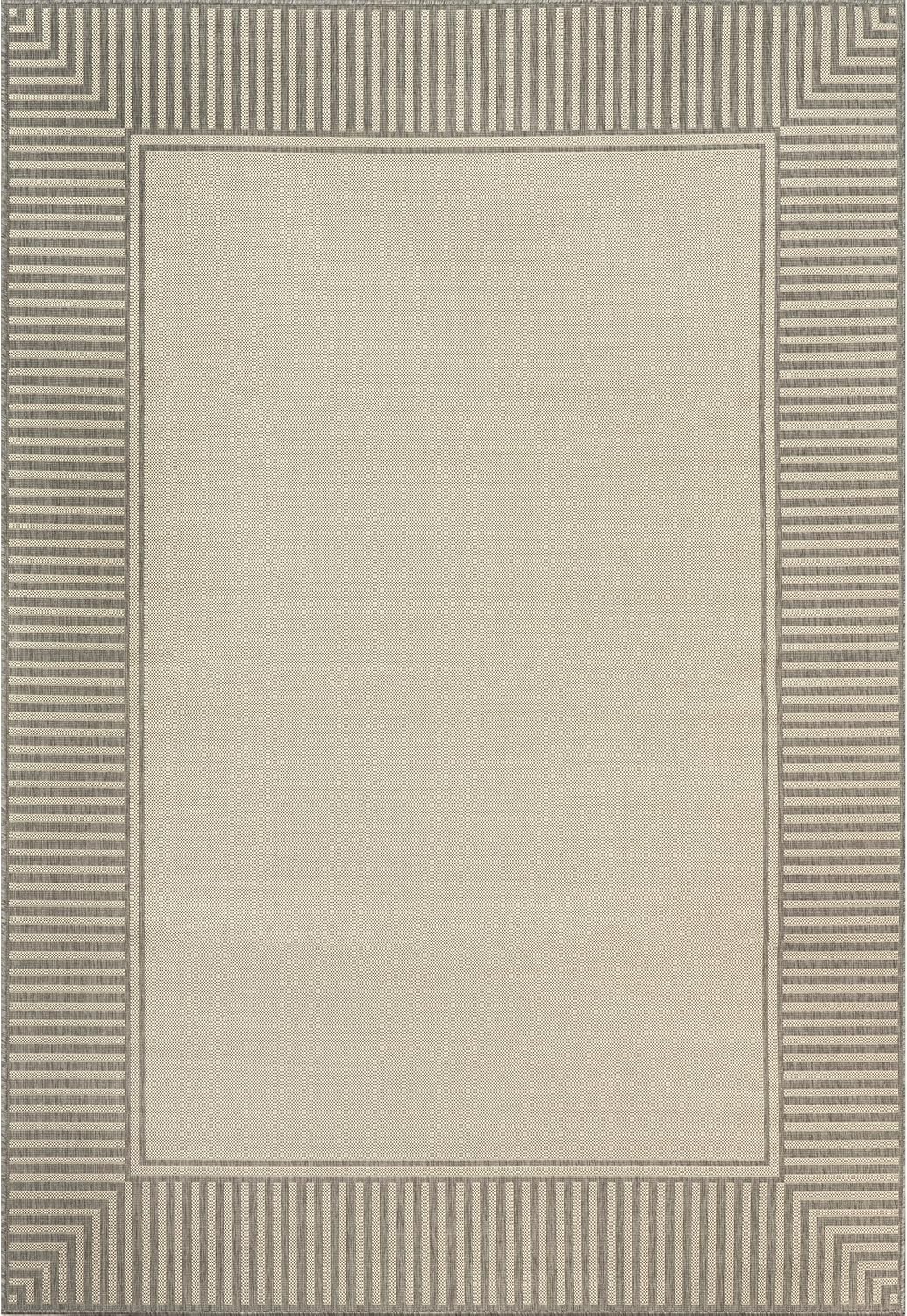 nuLOOM 5' x 8' Outdoor Area Rug, Casual Design With Striped Border, Stain Resistant, Highly Durable, For Patio, Balcony, Bedroom, Living Room, Dining Room, Bathroom, Light Grey