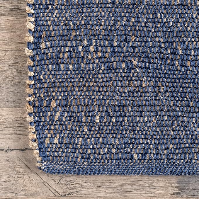 nuLOOM 2'6" x 8' Elfriede Jute & Cotton Hand Woven Area Rug, Blue, Solid Rustic Farmhouse Style, Weaved Design, Natural Fiber, For Bedroom, Living Room, Dining Room, Hallway, Office, Entryway