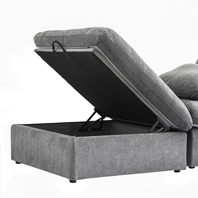 WJShome 118.02" Cloud Couch,Modular Sectional Sofa with 2 Storage Ottomans, U Shaped Down Filled Convertible Couch for Living Room Sets,Sofa Cover Washable & Replaceable(White)