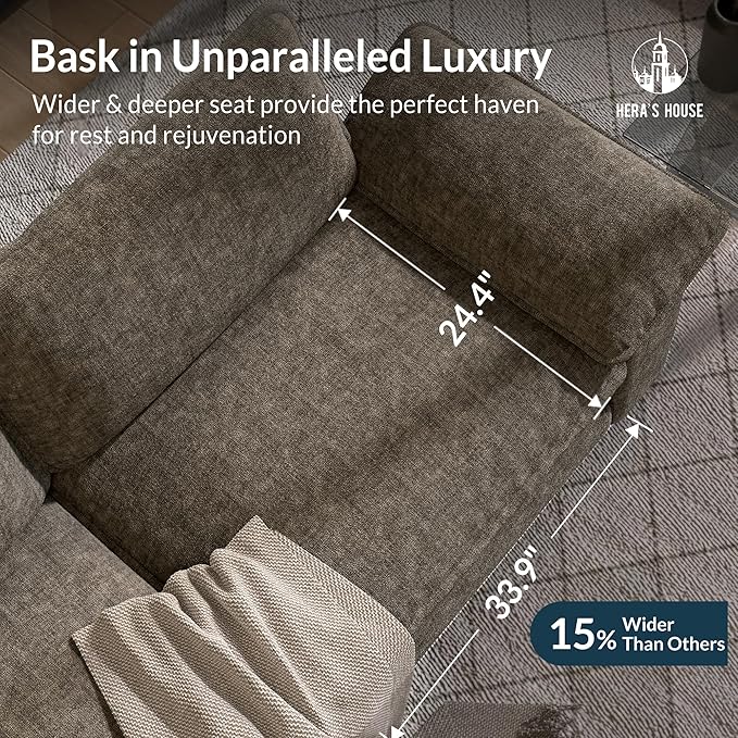 HERA'S HOUSE 88" Modular Sectional Sofa, L Shaped Couches for Living Room, Comfy Cloud Couch with Ottoman, 3-Seater Deep Seat Sofa with Throw Pillow, Chenille Ash